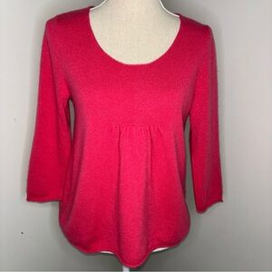 Garnet Hill cashmere hot pink 3/4 sleeve sweater roll hem size Small
